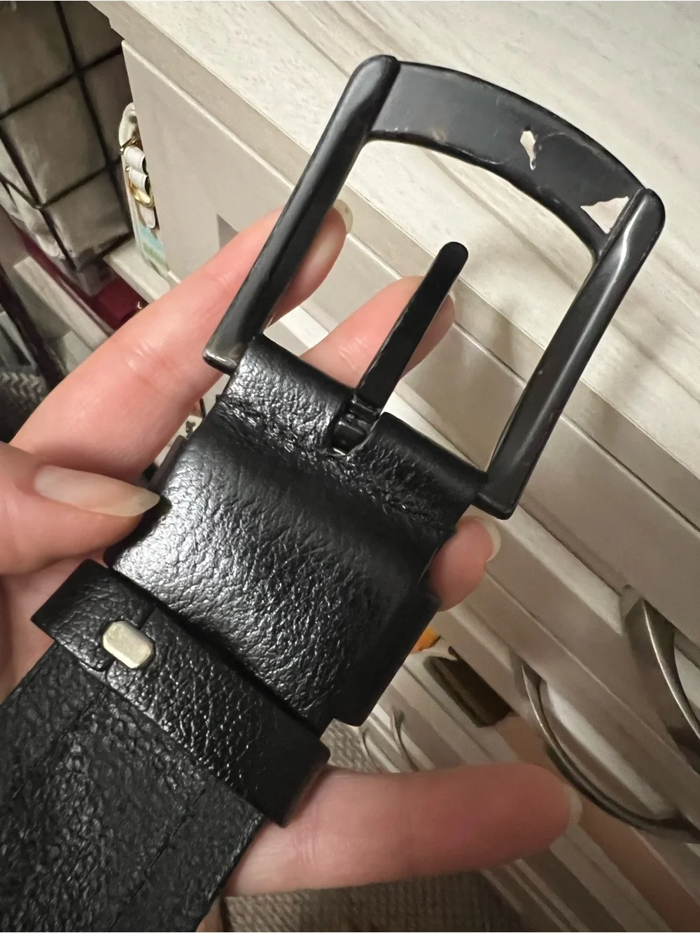 Armani Jeans Black Leather Belt with Branded Metal Buckle